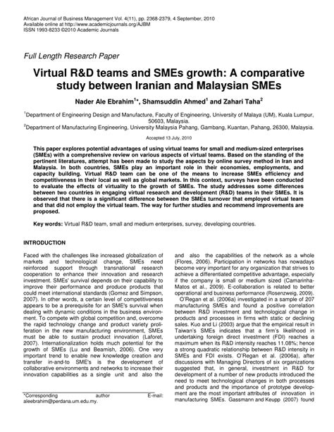 Pdf Full Length Research Paper Virtual R D Teams And Smes Growth A Comparative Study Between