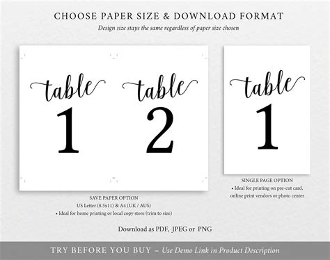 Table Number Template Table Numbers Printable Table Numbers Etsy