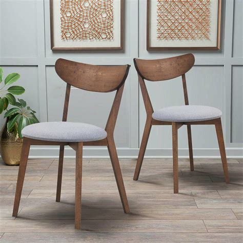 Mid Century Modern Wood Dining Chair Upholstered With Curved Back Set