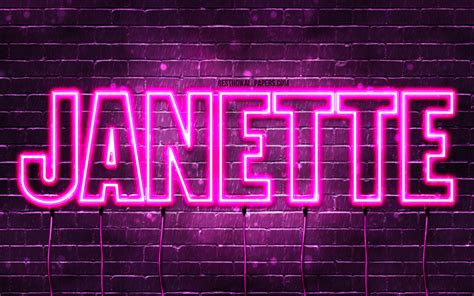 Download Wallpapers Happy Birthday Janette 4k Pink Neon Lights