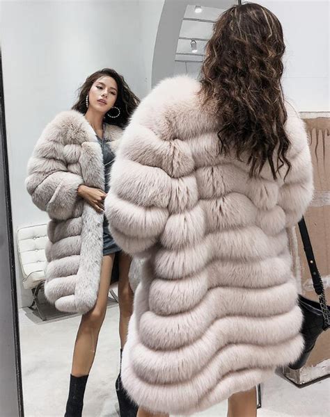 reroyfu natural fur coat jackets women real genuine fox fur overcoat garment outerwear women in