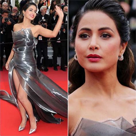 Cannes 2019 Hina Khan Aces Her Fashion Game In Grey Metallic Gown See