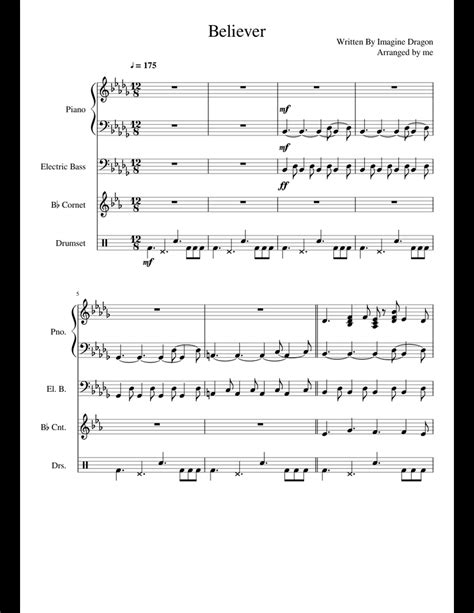 Get imagine dragons believer sheet music, piano notes, chords and learn to play in minutes. Believer ~ Imagine Dragons sheet music for Piano, Bass, Trumpet, Percussion download free in PDF ...