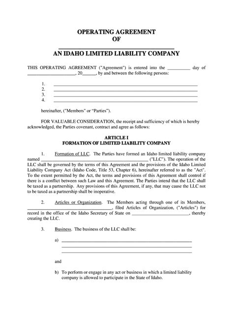 Operating Agreement Llc Idaho Form Fill Out And Sign Printable Pdf