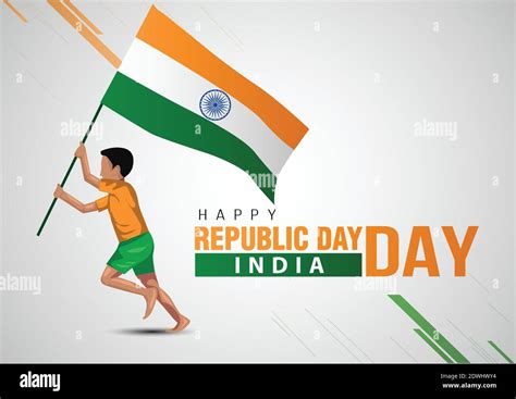 Happy Republic Day India Poster A Boy Running With Indian Flag Vector