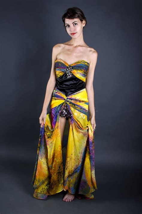Model Wearing Tie Dye Yellow Dress Stock Image Image Of Chic Design