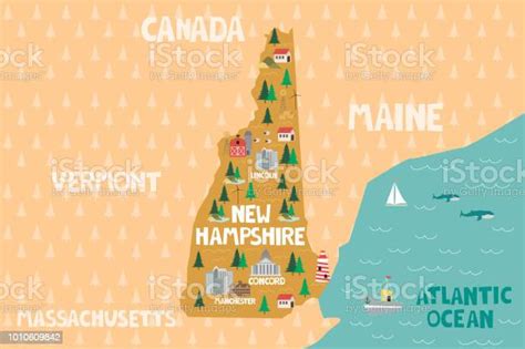 Illustrated Map Of The State Of New Hampshire Stock Illustration