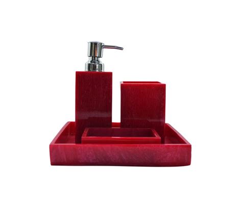 Buy Red Resin Premium Design Bathroom Accessory Set Of 4 Online In