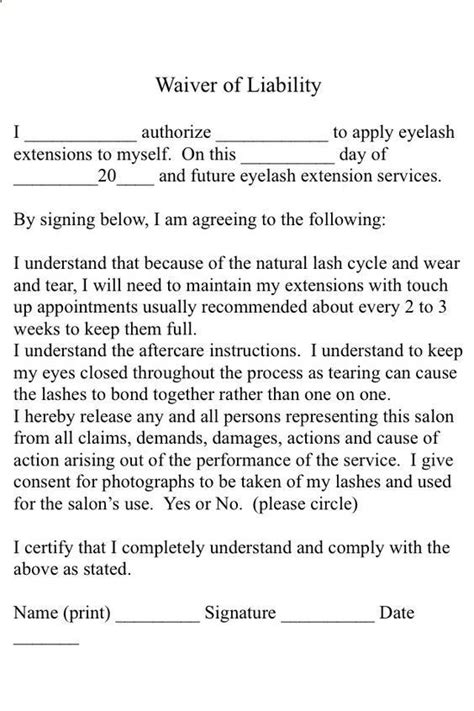A Simple Eyelash Extension Consent Form For Your Use Spa Salon