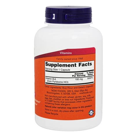Maybe you would like to learn more about one of these? NOW Foods Vitamin B6 100 mg., 250 Capsules | Holly Hill ...
