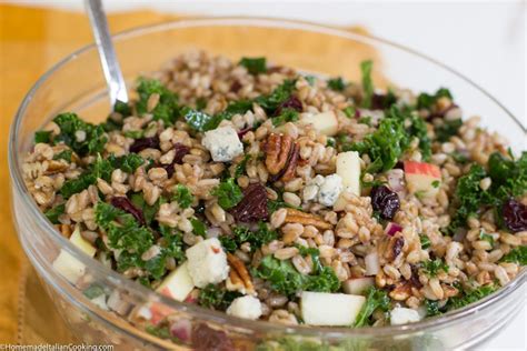 Add to salad and toss to coat. Autumn Farro Salad with Tart Cherries, Kale, Pecans, and ...