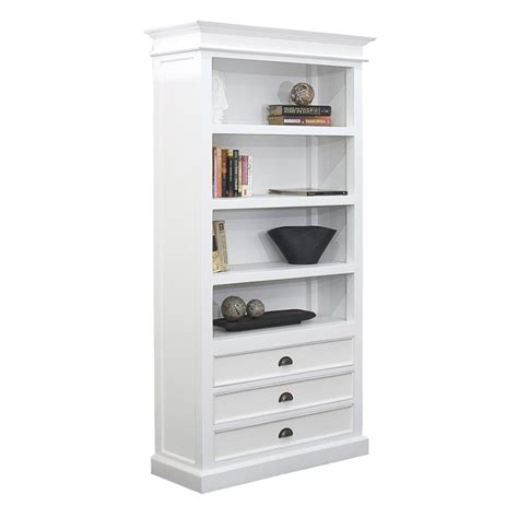 Halifax White Mahogany Bookcase With 3 Drawers Bookcases At Hayneedle