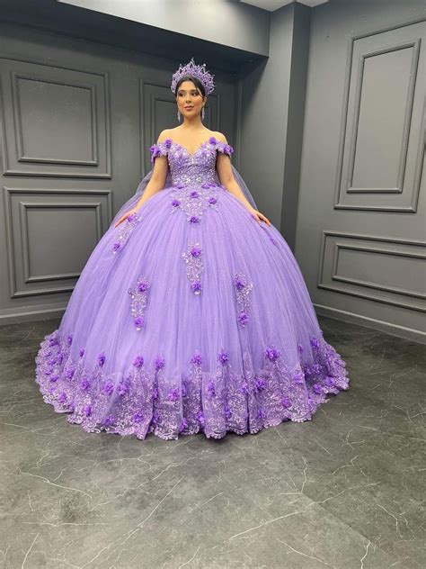 Princess Purple Off The Shoulder Ball Gown Quinceanera Dress Beaded Bi Vestido Para Fiesta De