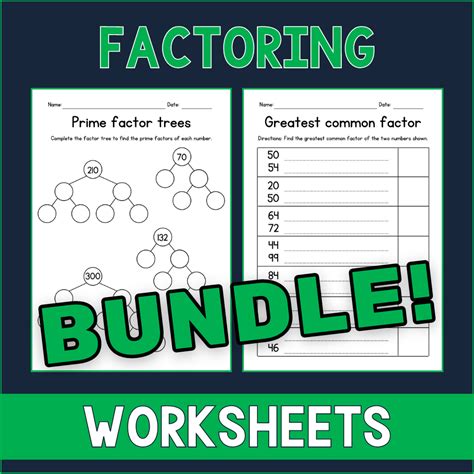 Factoring Worksheets Bundle Gcf And Lcm Prime Factor Trees Math