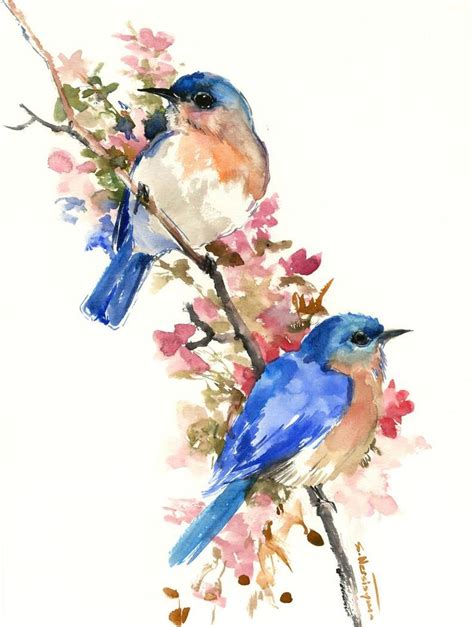 Watercolour Painting Blue Bird Art Bird Watercolor Paintings