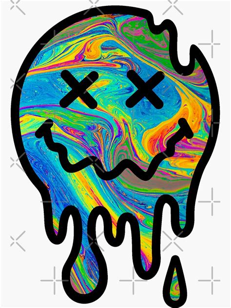 Rainbow Trippy Melting Smiley Face Sticker For Sale By Lil Bit Batty