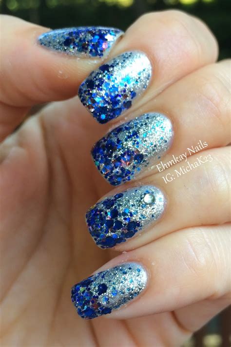 Ehmkay Nails Blue And Silver Glitter Gradient For My