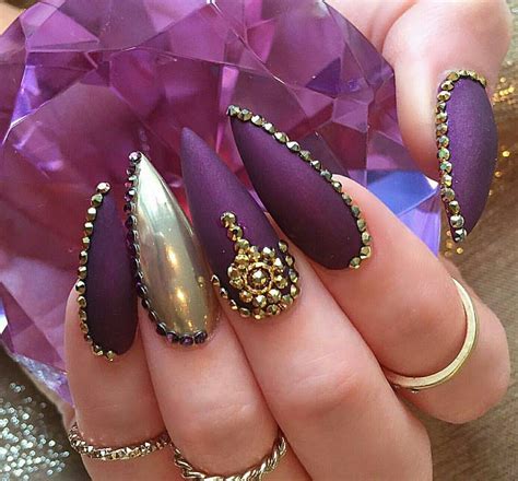Bling Nails Rhinestone Nails Purple Nails Gold Nails I Love Nails Gorgeous Nails Cute