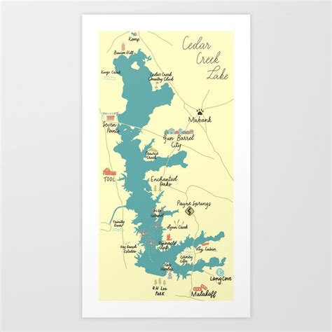 Cedar Creek Lake Map Art Print By Mickee Mariee Society6