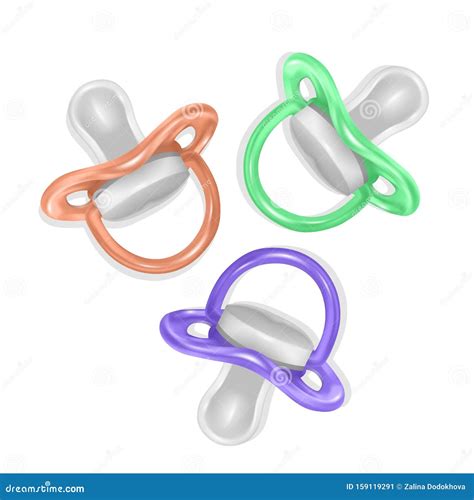 Pacifier Isolated On White Background Set Pacifiers Orange Green And