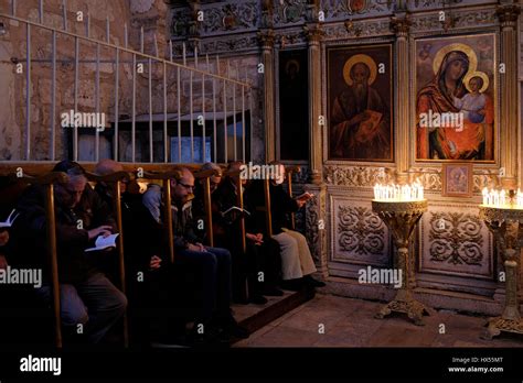 Arab Orthodox Christian Worshipers Praying At The Chapel Of St John And