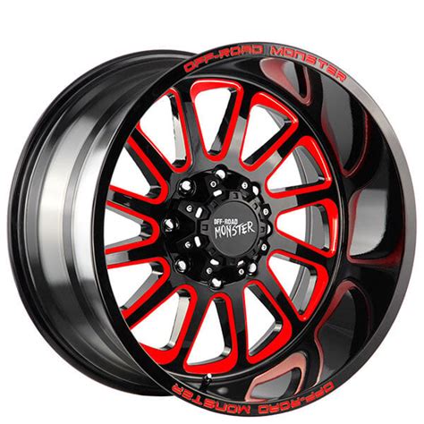 17 Off Road Monster Wheels M17 Gloss Black With Candy Red Milled Rims