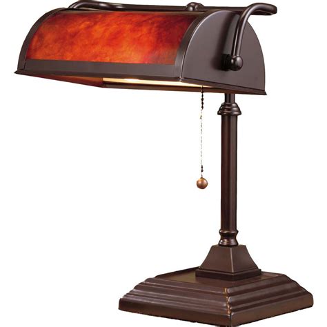 Normande Lighting 14 In Brown Bankers Lamp With Mica Shade Bl1 103