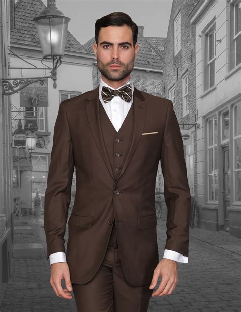 Statement Lorenzo Brown Slim Fit Suit 3pc Wool Italy Studio Mens