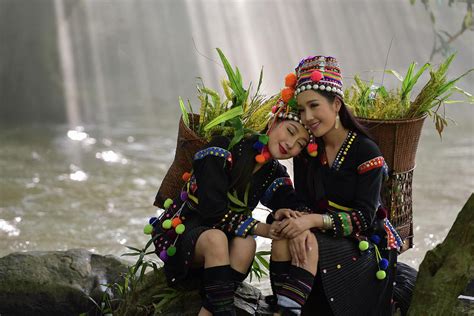 Hmong Hill Tribe People Dressed In Costumes A Beautiful City In Laos
