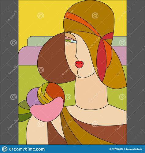 Fashionable Woman Pattern Art Deco Stained Glass Pattern Stock Vector