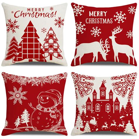 Simple Christmas Snowman Print Pillowcase Home Party Living Room Decoration Chair Cushion Cover