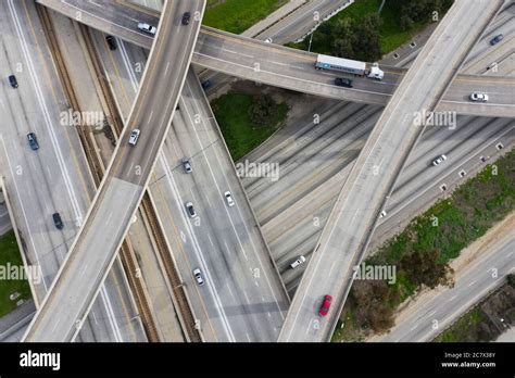 Aerial Views Of The Interstate 710 And 105 Freeway Interchange In Los