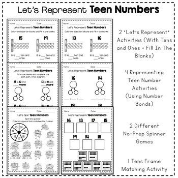 Representing Teen Numbers - Worksheets and NO-PREP Games by ONEderful ...