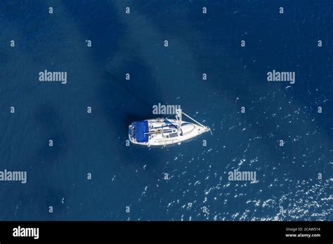 Aerial View Of Sailing Yacht In The Sea Stock Photo Alamy