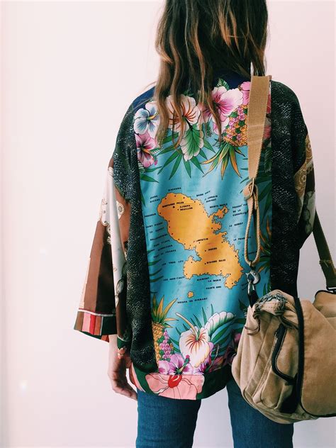 Reusing old, vintage and unloved clothing to make new styles, in order to make beautiful final projects that you really love and would actually wear. Upcycled Scarves Kimono & TK Messenger Bag #ss15 # ...