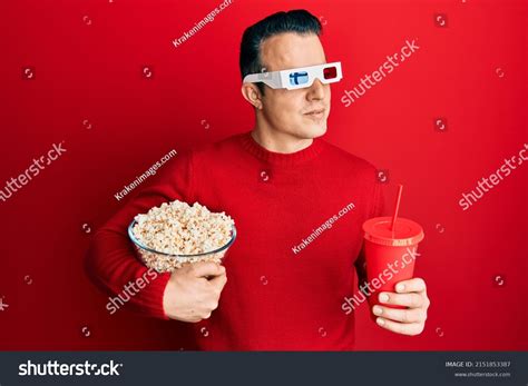 Handsome Young Man Eating Popcorn Soda Stock Photo 2151853387