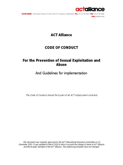 Act Code Of Conduct Pdf Sexual Harassment Violence