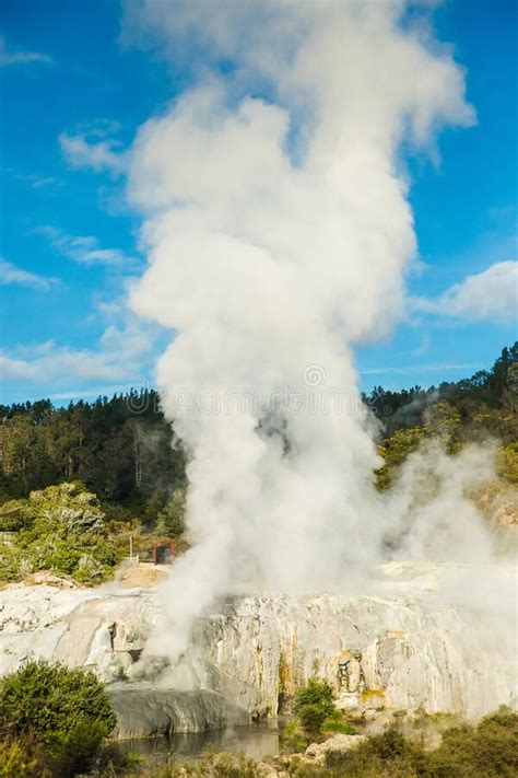 Geothermal Volcanic Park With Geysers And Hot Streams Scenic Landscape