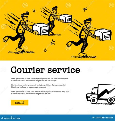 Courier Service Concept Web Banner With Delivery Guys Handing A Box On