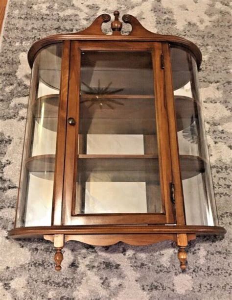 Vintage Butler Curved Glass Curio Display Case Mirror Wall Mount Shelf
