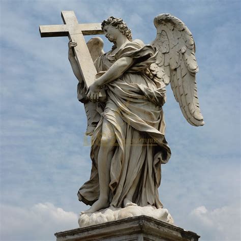 High Quality Classic Western Angelus Stone Angel Cross Sculpture White