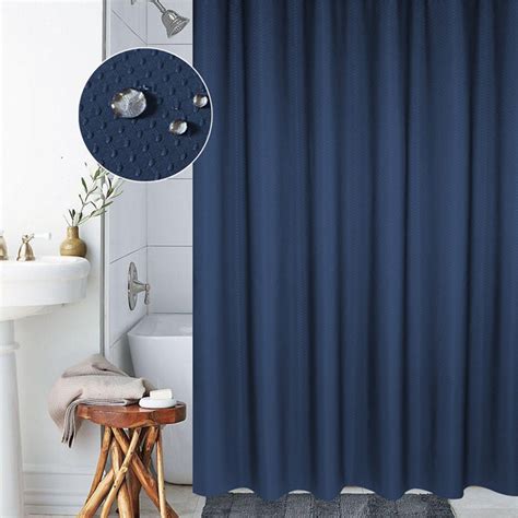 Heavy Duty Fabric Shower Curtain Set Waterproof Honeycomb Weighted Hem