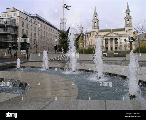 Leeds City Centre Civic Hall Millenium Square Fountains West Yorkshire