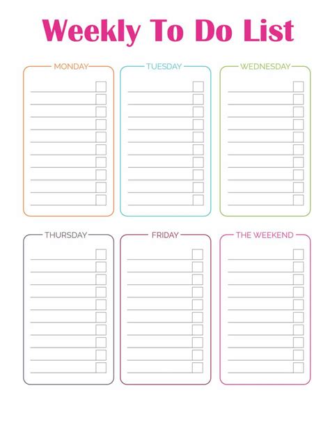 Printable Weekly To Do List Template Printable Templates