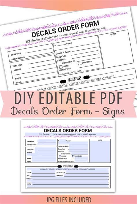 Printable Vinyl Decal Order Form Printable Forms Free Online