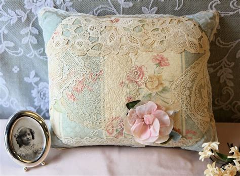 vintage lace patchwork pillow pink blue greenandivory handcrafted pillows patchwork pillow
