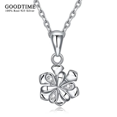 Rotary Necklace Women 925 Sterling Silver Flower Pendant Necklaces With Clear Zircon Fine