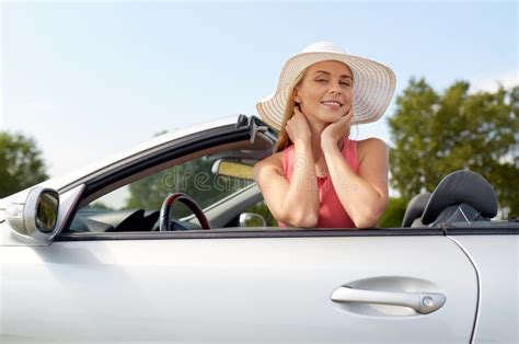 Happy Young Woman In Convertible Car Stock Image Image Of Leisure