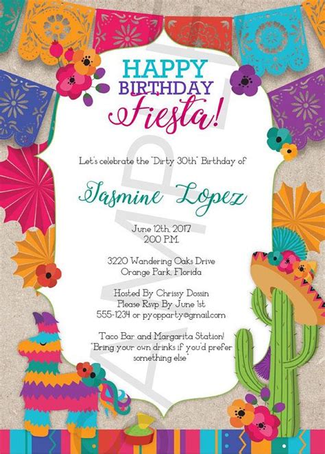 birthday fiesta mexican style party invitation template