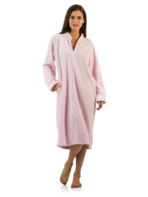Casual Nights Womens Zip Up Front Long Fleece Robe House Dress